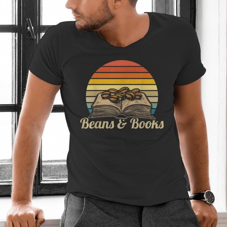 Coffee Beans & Books Retro Bookworm Librarian Men's V-Neck T-Shirt Coffee Beans & Books Retro Bookworm Librarian Men's V-Neck T-Shirt