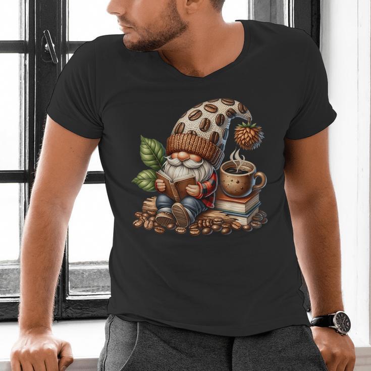 Coffee And Book Reading Accessories For Book Lovers Gnome Men's V-Neck T-Shirt