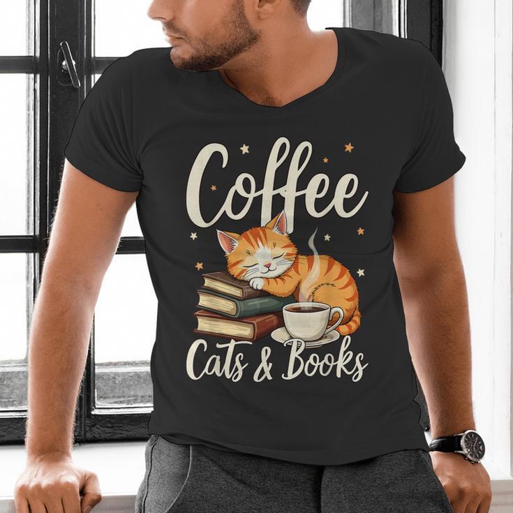 Coffee Cats And Books Lover For Women & Men Coffee Men's V-Neck T-Shirt