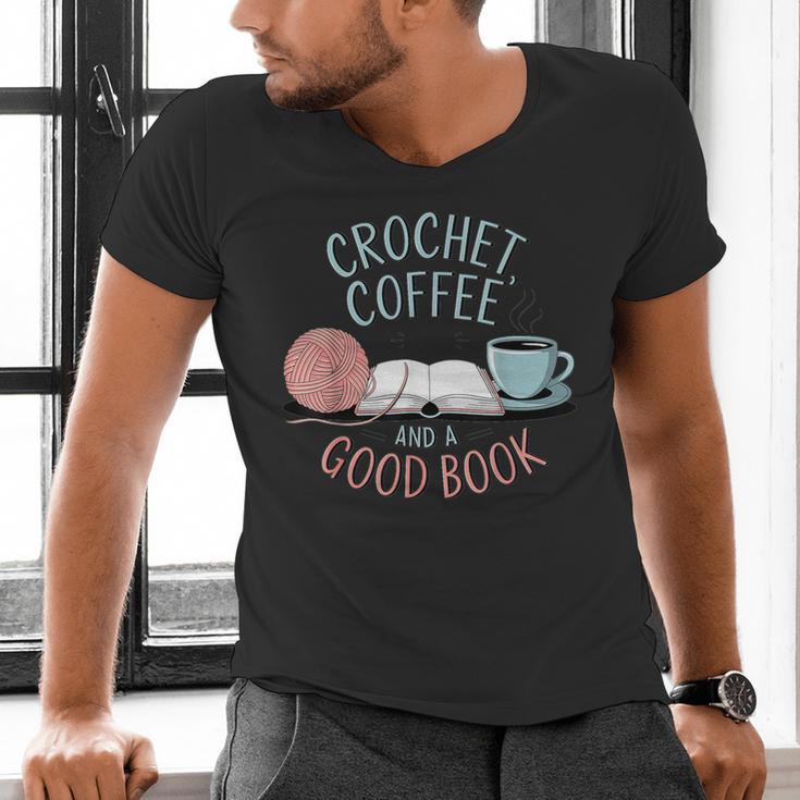Coffee Crochet Good Book Bookish Yarn Crafter Men's V-Neck T-Shirt