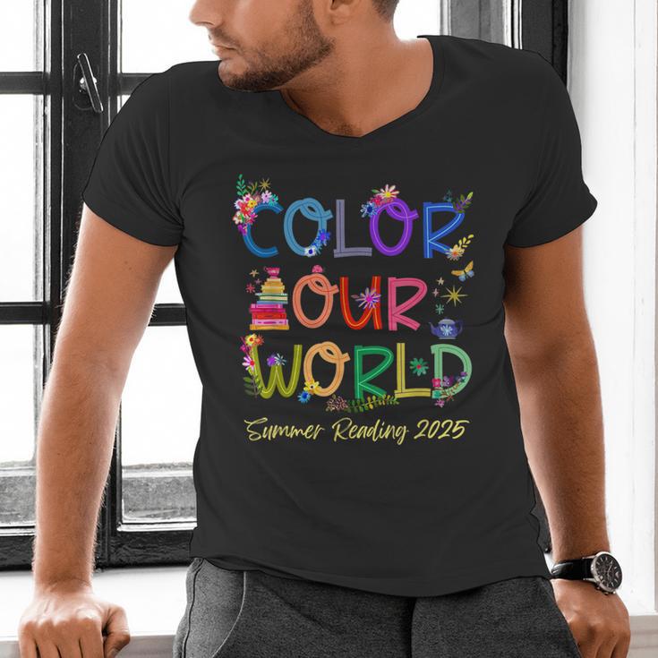 Color Our World Summer Reading 2025 Boho Wildflower Book Men's V-Neck T-Shirt