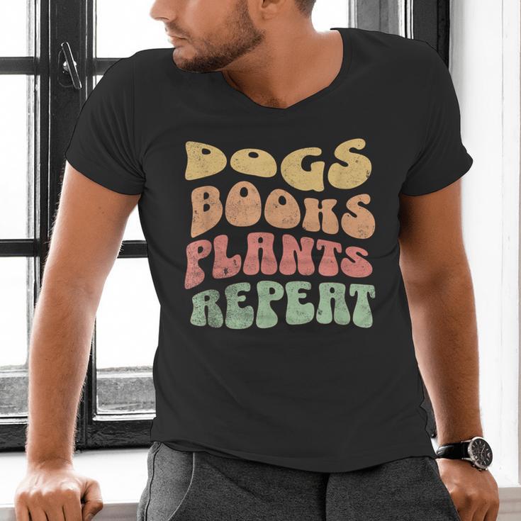 Colorful Dogs Books Plants Repeat Men's V-Neck T-Shirt