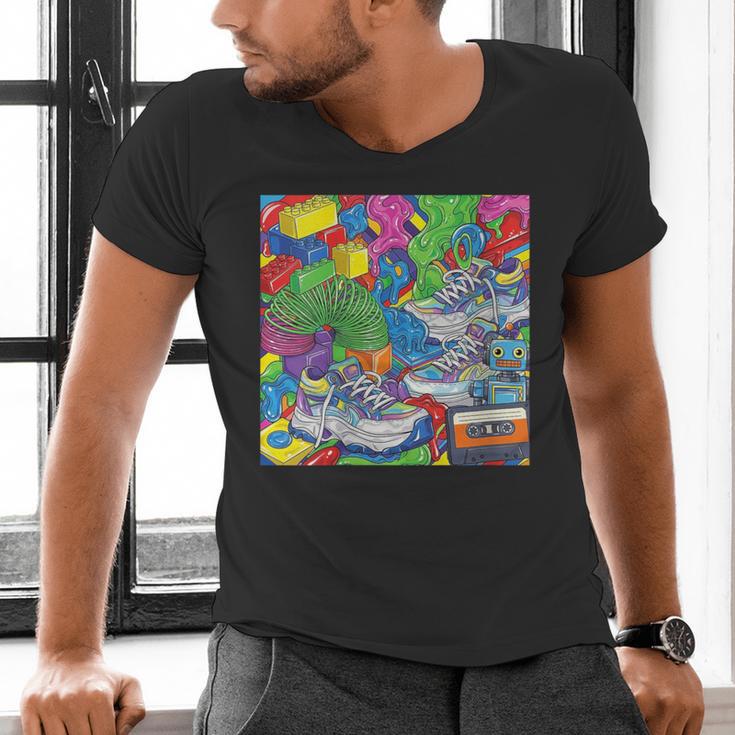 Colorful Kidcore 90s Nostalgia Meme Sneakers Robot Toy Slime Men's V-Neck T-Shirt Colorful Kidcore 90s Nostalgia Meme Sneakers Robot Toy Slime Men's V-Neck T-Shirt