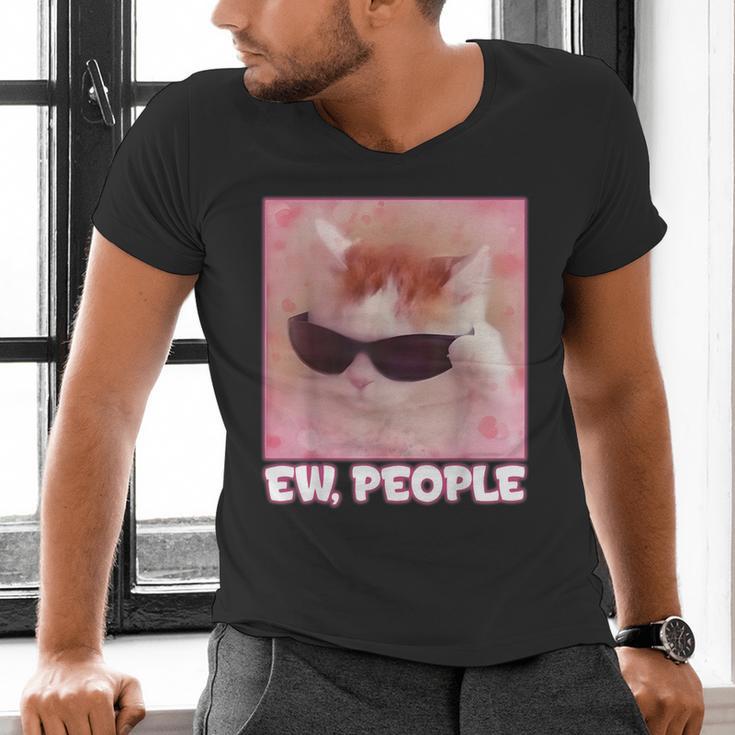 Cool Cat Meme Ew People Anti Social Introvert Cute Cat Men's V-Neck T-Shirt Cool Cat Meme Ew People Anti Social Introvert Cute Cat Men's V-Neck T-Shirt