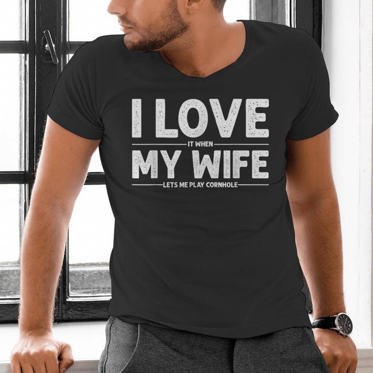 Cool Cornhole Art For Men Dad Love My Wife Husband Corn Hole Small Men's V-Neck T-Shirt