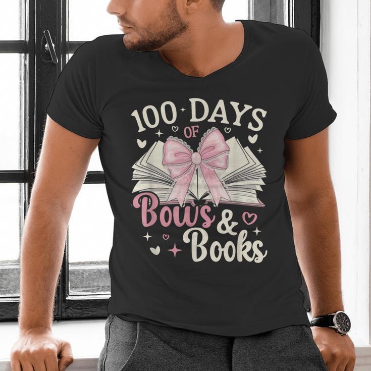 Coquette 100 Days Of Bows Books Reading 100th Day Of School Men's V-Neck T-Shirt Coquette 100 Days Of Bows Books Reading 100th Day Of School Men's V-Neck T-Shirt