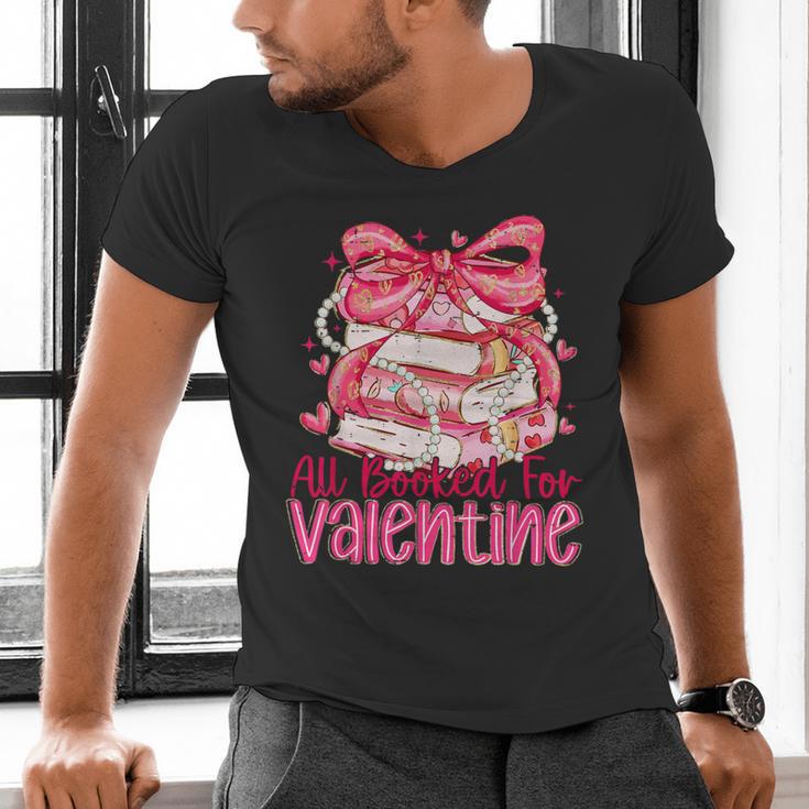 Coquette Bow All Booked For Valentine Book Lover Bookish Men's V-Neck T-Shirt