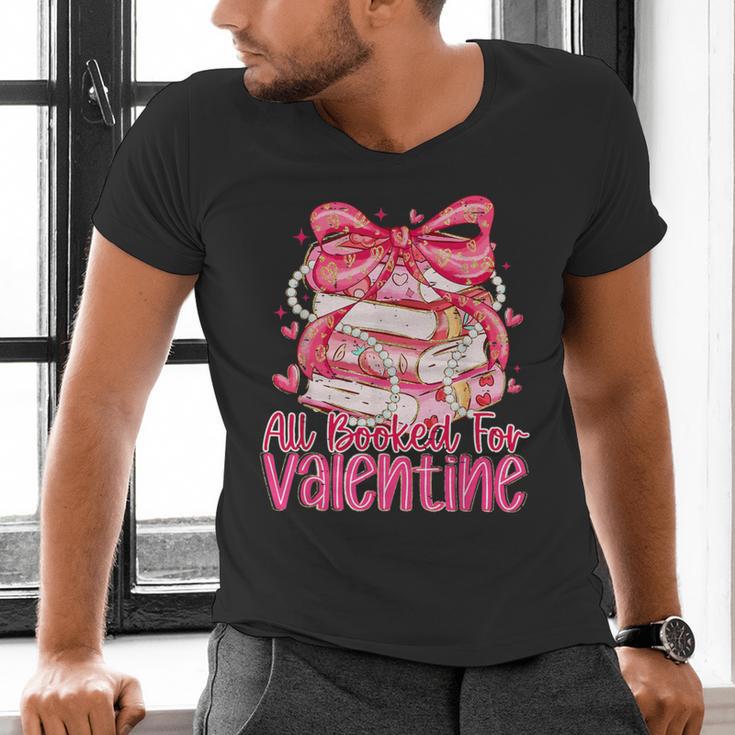 Coquette Bow All Booked For Valentines Teacher Book Men's V-Neck T-Shirt
