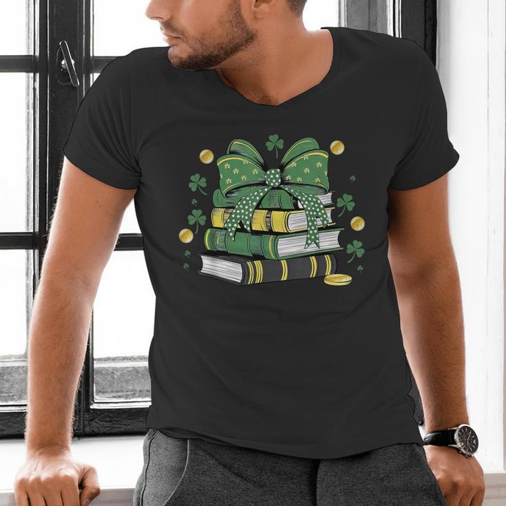Coquette Bow Books St Patrick's Shamrock Bookworm Librarian Men's V-Neck T-Shirt Coquette Bow Books St Patrick's Shamrock Bookworm Librarian Men's V-Neck T-Shirt