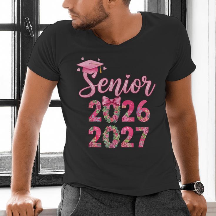 Coquette Pink Bow Flowers Senior 2026 2027 Graduation Men's V-Neck T-Shirt