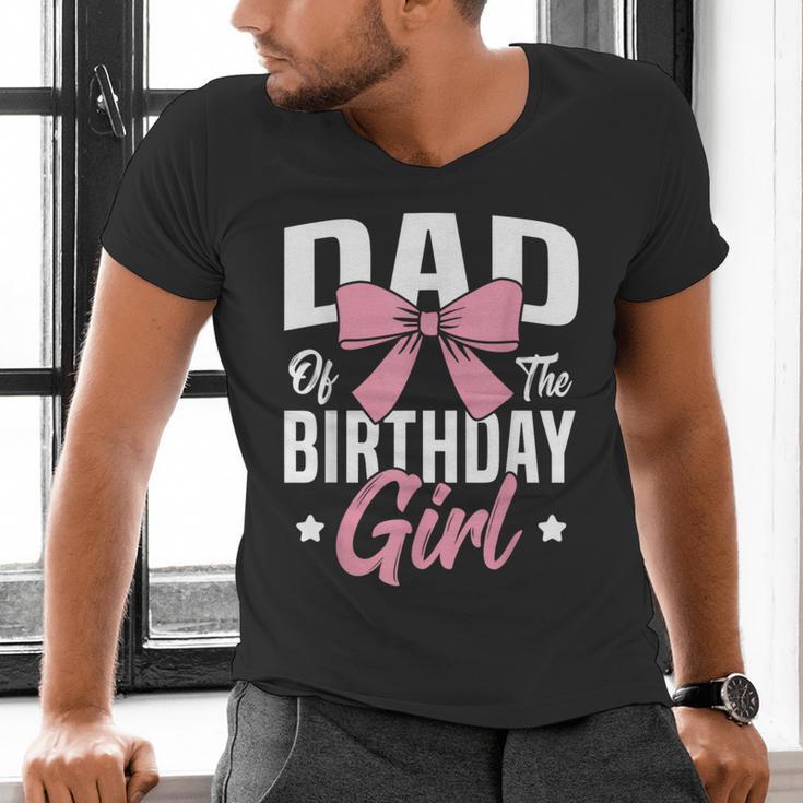 Coquette Pink Bow Men Dad Of The Birthday Girl Men's V-Neck T-Shirt Coquette Pink Bow Men Dad Of The Birthday Girl Men's V-Neck T-Shirt