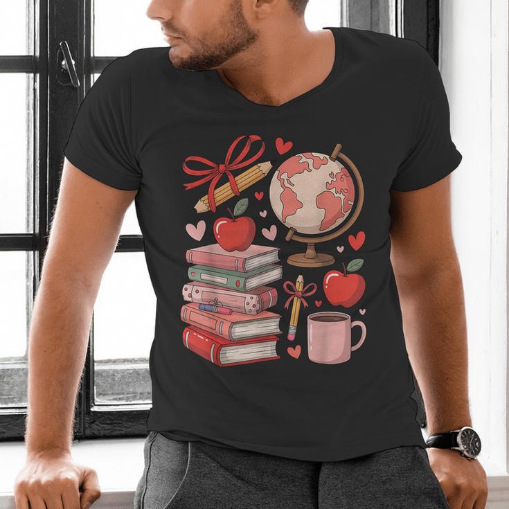 Coquette Teacher School Supplies Bows Books Globe Apple Cute Men's V-Neck T-Shirt Coquette Teacher School Supplies Bows Books Globe Apple Cute Men's V-Neck T-Shirt