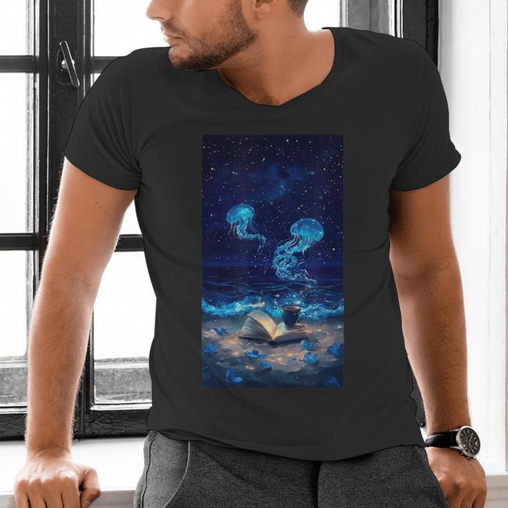 Cosmic Botanical Book Lover Reading Men's V-Neck T-Shirt Cosmic Botanical Book Lover Reading Men's V-Neck T-Shirt