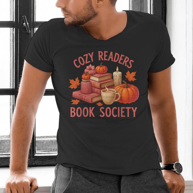 Cozy Readers Book Society Teacher Reading Floral Pumpkin Tee Men's V-Neck T-Shirt Cozy Readers Book Society Teacher Reading Floral Pumpkin Tee Men's V-Neck T-Shirt