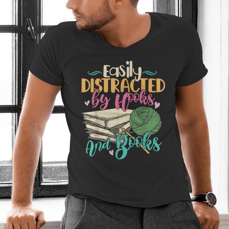 Crochet And Reading Crocheter Bookish Crocheting Book Lover Men's V-Neck T-Shirt