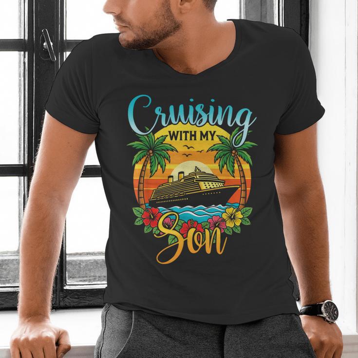 Cruising With My Son Mom Dad Cruise Vacation Matching Men's V-Neck T-Shirt