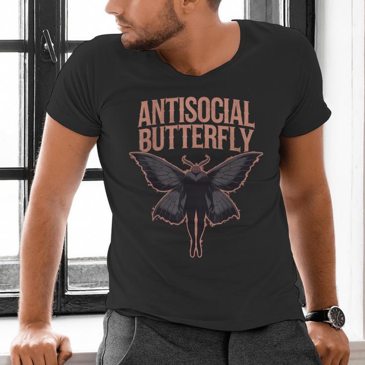 Cryptid Cryptozoology Mothman Introvert -Adults Butterfly Small Crew Neck Classic Fit Short Sleeve Polyester 100 Printed Blended Fabric Men's V-Neck T-Shirt