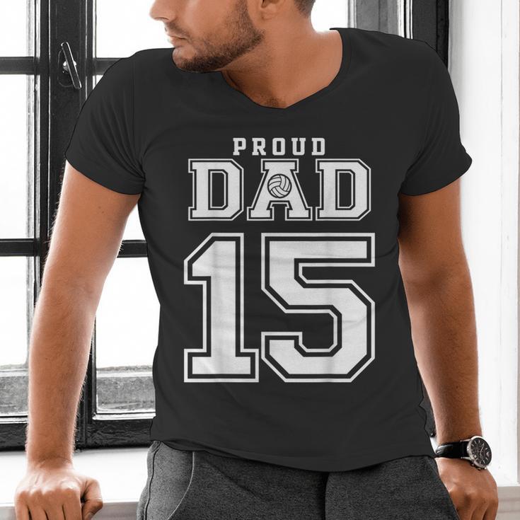 Custom Proud Volleyball Dad Number 15 Personalized For Men Men's V-Neck T-Shirt