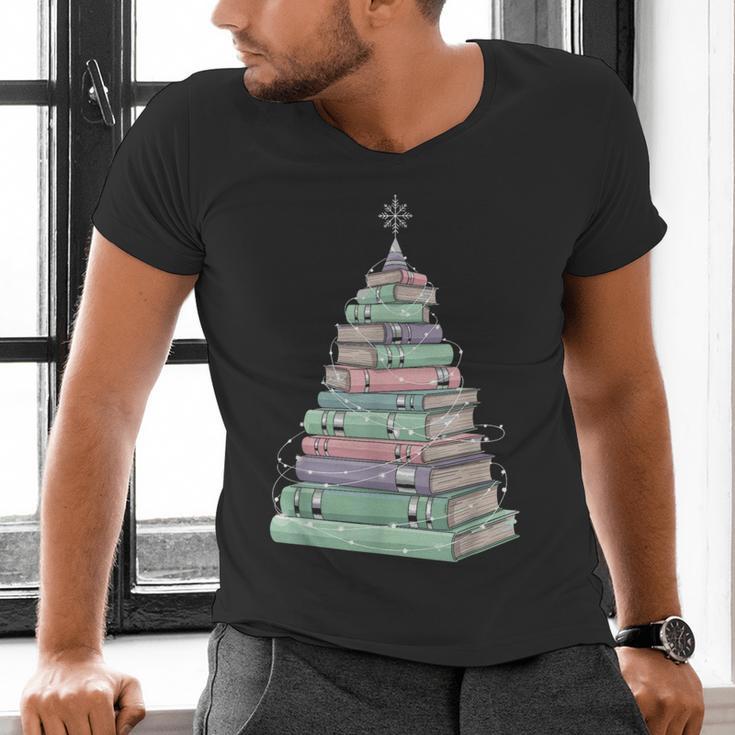 Cute Bookmas Christmas Book Tree Book Lover Teacher Men's V-Neck T-Shirt