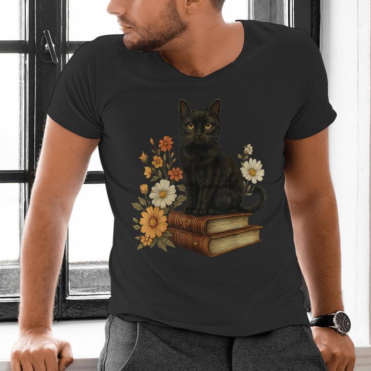 Cute Cat Book Flowers Men's V-Neck T-Shirt Cute Cat Book Flowers Men's V-Neck T-Shirt