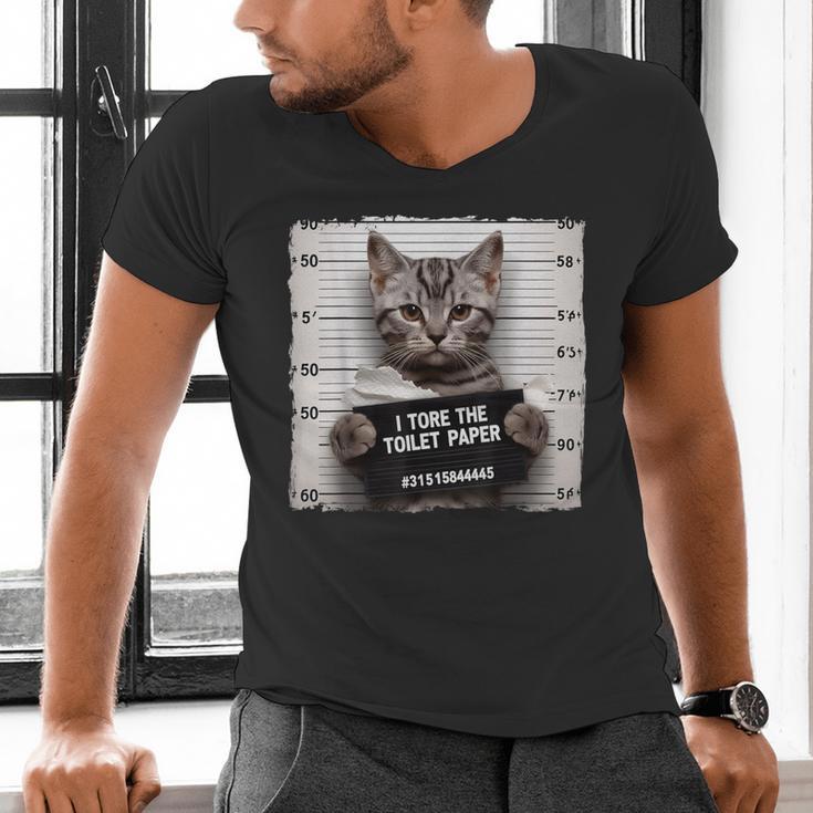 Cute Cat Mugshot Humorous Cat For Cats Lover Cat Mom Cat Dad Men's V-Neck T-Shirt