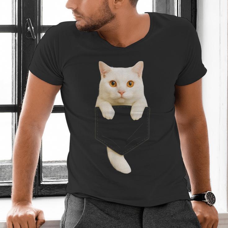 Cute Cat Pocket Cat Mom Cat Dad Cat Lover Men's V-Neck T-Shirt Cute Cat Pocket Cat Mom Cat Dad Cat Lover Men's V-Neck T-Shirt