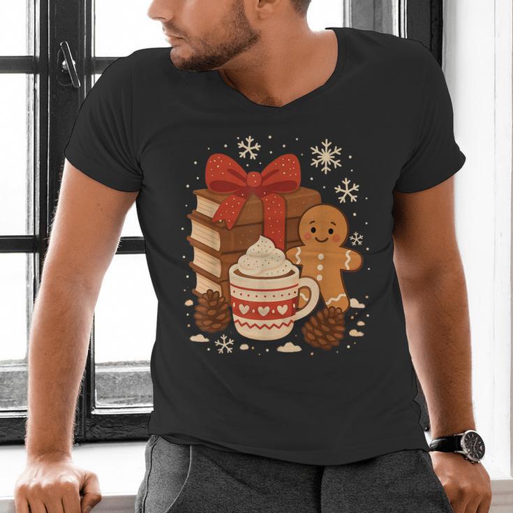Cute Christmas Books Gingerbread Xmas Book Lover Teacher Men's V-Neck T-Shirt Cute Christmas Books Gingerbread Xmas Book Lover Teacher Men's V-Neck T-Shirt