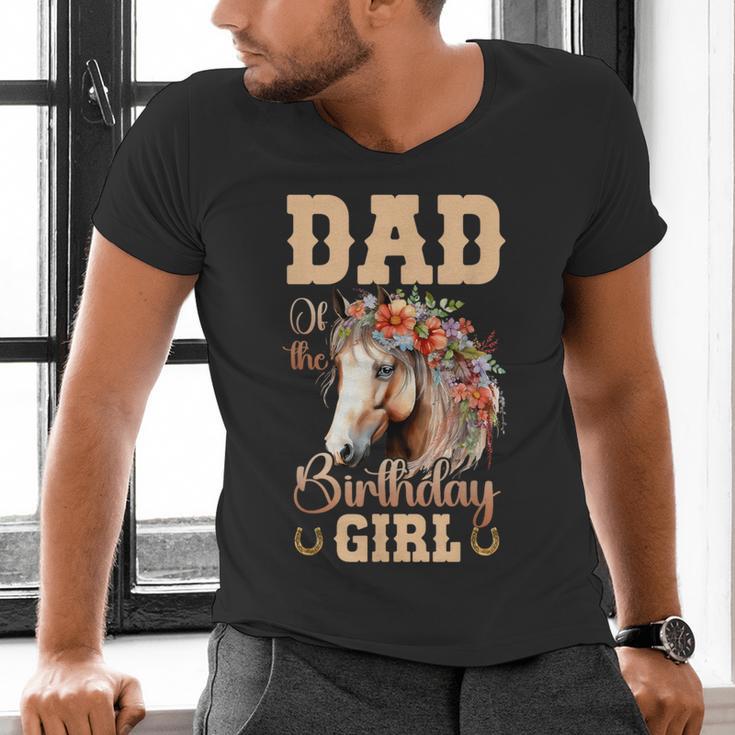 Cute Dad Of The Birthday Girl Horse Family Party Men's V-Neck T-Shirt