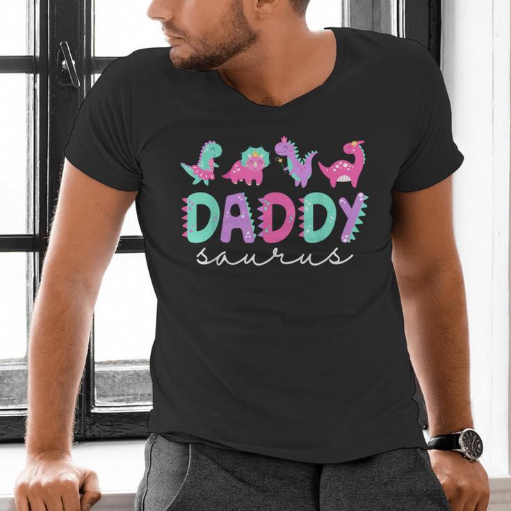Cute Daddy Saurus Dad Dinosaur Birthday Boy Girl Family Men's V-Neck T-Shirt