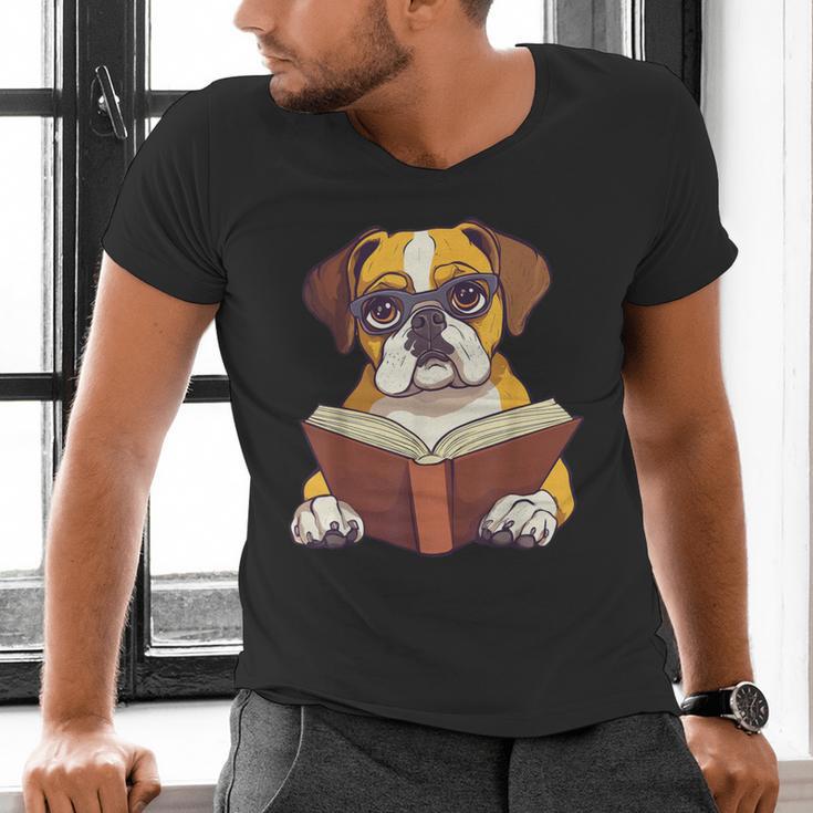 Cute Dog Boxer Reading Book Men's V-Neck T-Shirt Cute Dog Boxer Reading Book Men's V-Neck T-Shirt