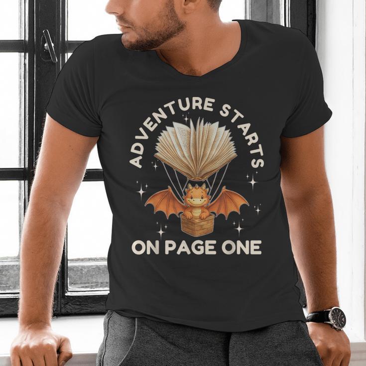Cute Dragon Book Hot Air Balloon Adventure Fantasy Reading Men's V-Neck T-Shirt Cute Dragon Book Hot Air Balloon Adventure Fantasy Reading Men's V-Neck T-Shirt