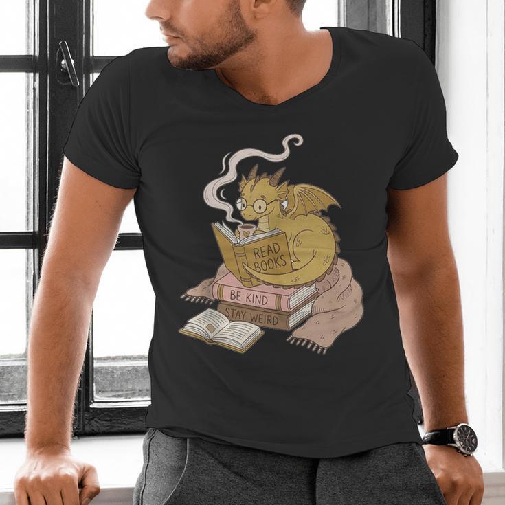 Cute Dragon Be Kind Stay Weird Read Books Men's V-Neck T-Shirt