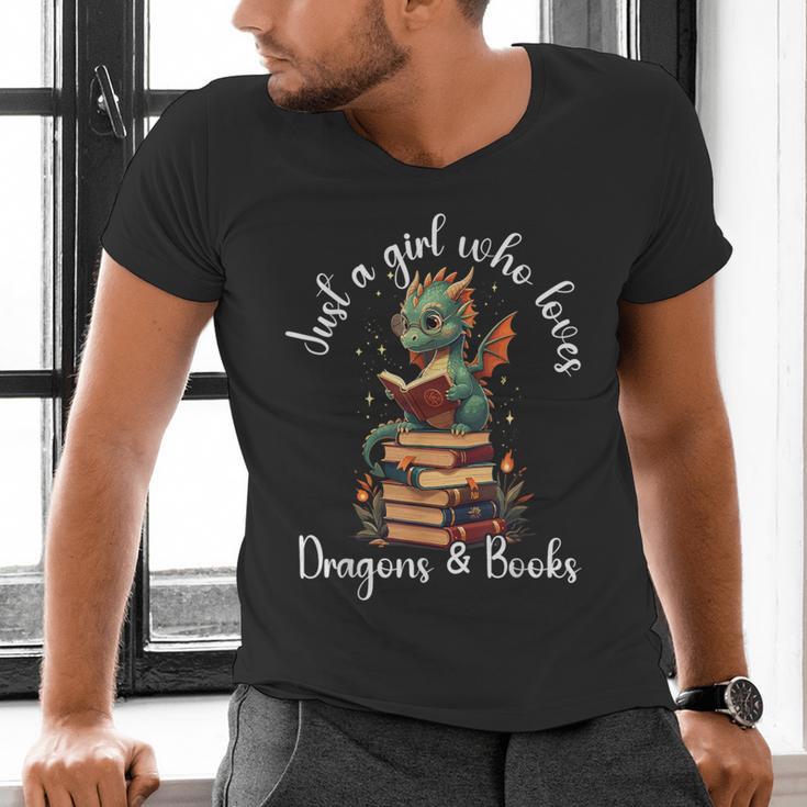 Cute Dragon Reading Book Bookworm Dragon And Books For Women Men's V-Neck T-Shirt