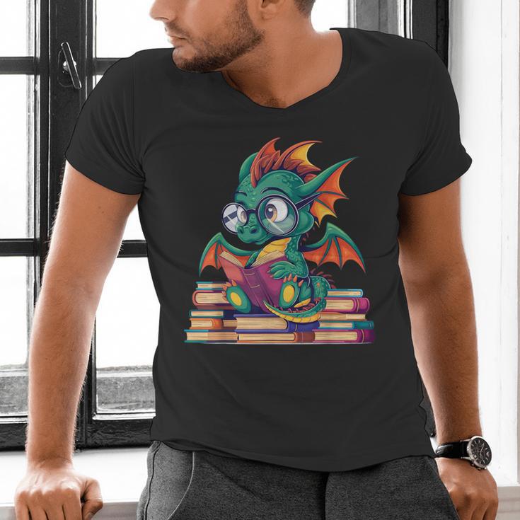 Cute Dragon Reading a Book Bookworm For Men Women Kid Men's V-Neck T-Shirt