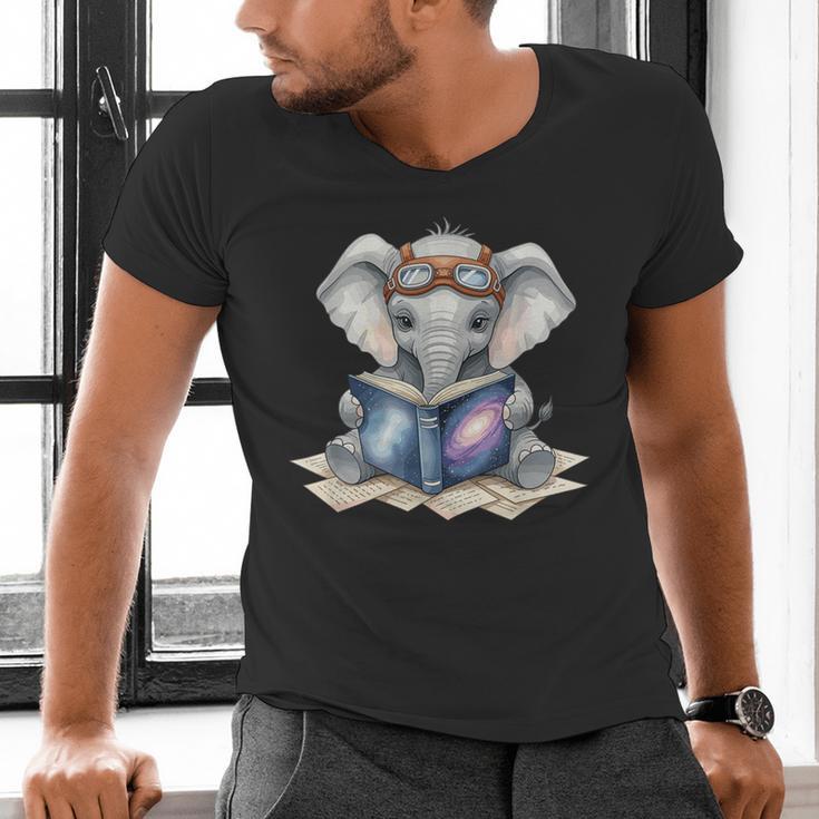 Cute Elephant Reading Universe Book Men's V-Neck T-Shirt