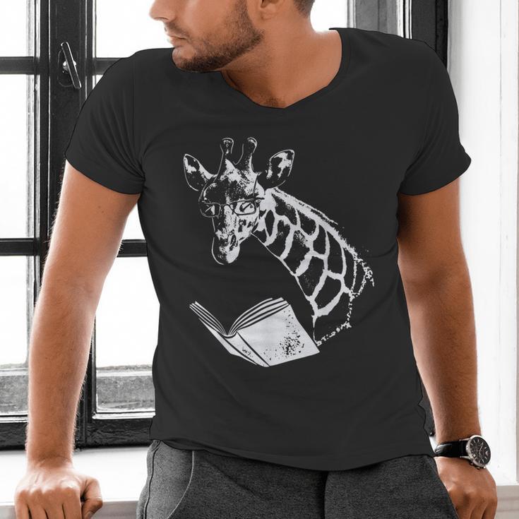 Cute Giraffe Wear Glasses Reading Book Librarian Bookworm Men's V-Neck T-Shirt Cute Giraffe Wear Glasses Reading Book Librarian Bookworm Men's V-Neck T-Shirt