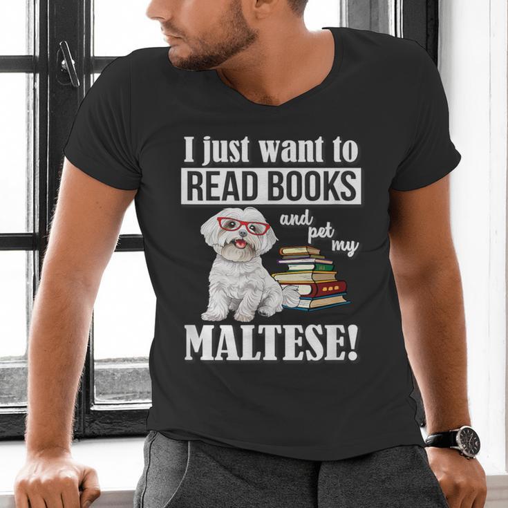 Cute Glasses Read Books & Pet My Maltese Lover Men's V-Neck T-Shirt