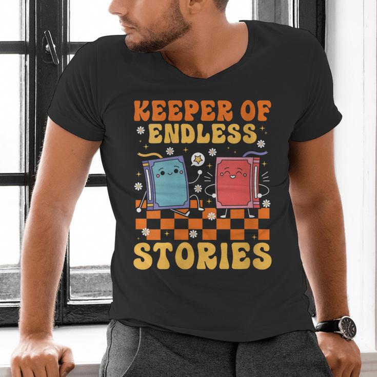 Cute Librarian Library Book Lover Keeper Of Endless Stories Men's V-Neck T-Shirt