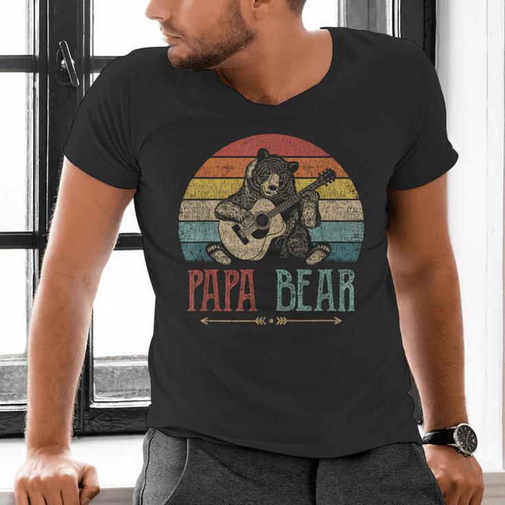 Cute Papa Bear Vintage Father's Day Retro Dad Guitar Men's V-Neck T-Shirt Cute Papa Bear Vintage Father's Day Retro Dad Guitar Men's V-Neck T-Shirt
