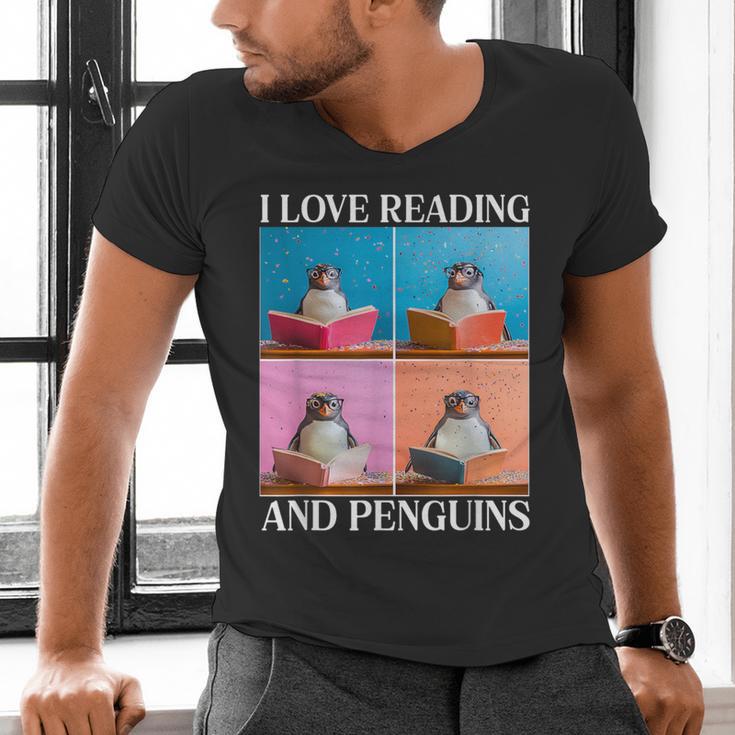Cute Penguin Reading Book School Librarian Teacher Student Men's V-Neck T-Shirt