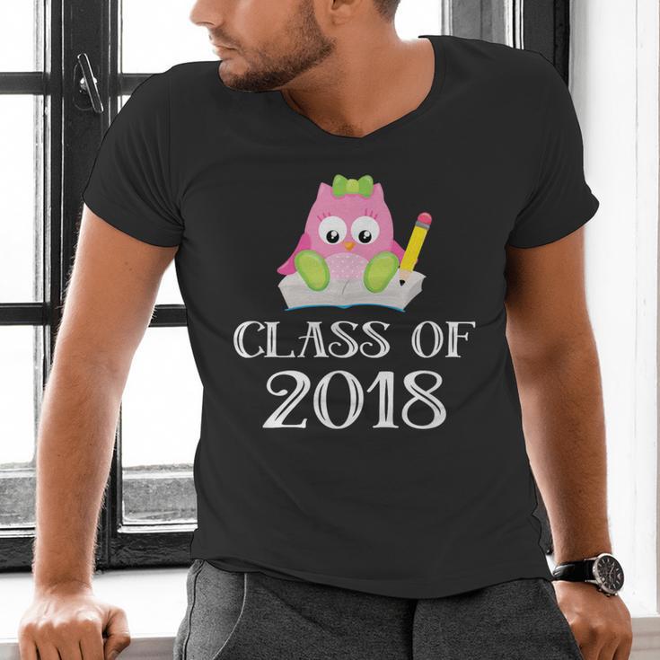 Cute Pink School Owl Class Of 2018 Graduation Men's V-Neck T-Shirt