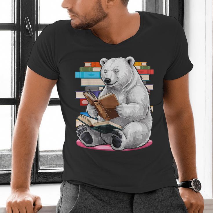 Cute Polar Bear Is Reading a Book Reading Polar Bear Men's V-Neck T-Shirt Cute Polar Bear Is Reading a Book Reading Polar Bear Men's V-Neck T-Shirt