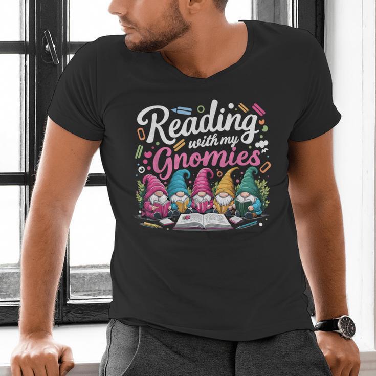 Cute Reading With My Gnomies Gnome Book Bookworm Lover Men's V-Neck T-Shirt Cute Reading With My Gnomies Gnome Book Bookworm Lover Men's V-Neck T-Shirt