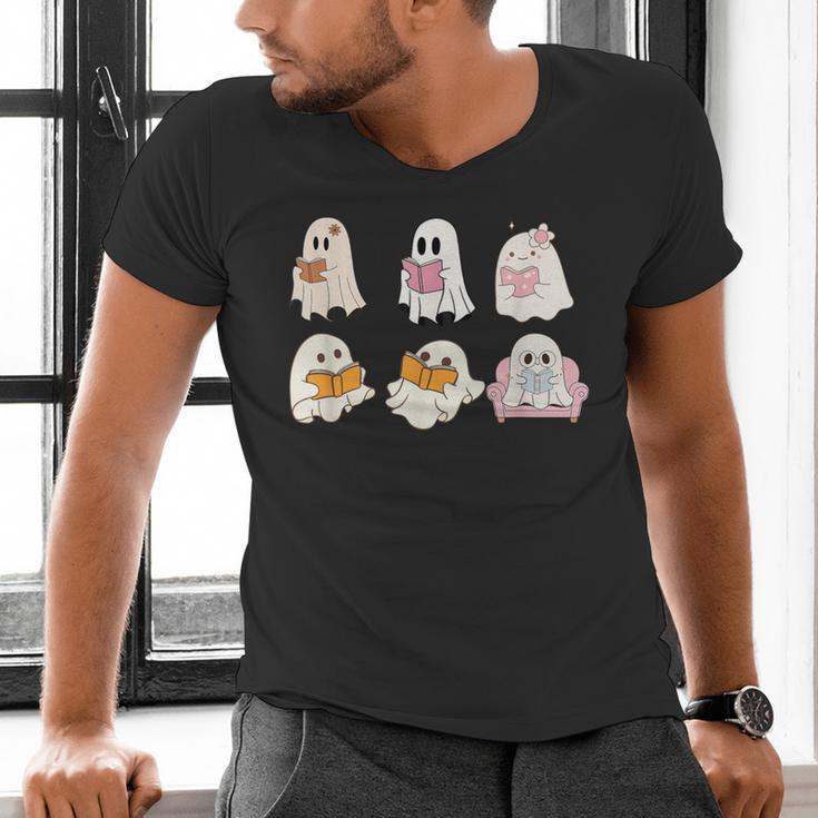 Cute Spooky Reading Book Halloween Fall Ghost Autumn Men's V-Neck T-Shirt