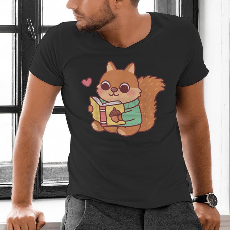 Cute Squirrel Reading A Book Lovers Anime Kawaii Women Kids Men's V-Neck T-Shirt