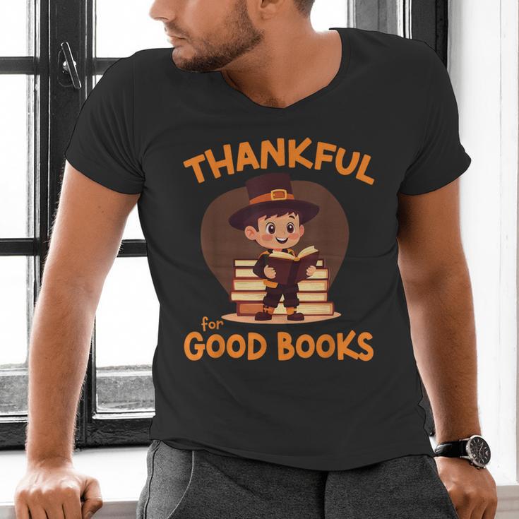 Cute Thanksgiving Teacher Librarian Thankful Reading Books Men's V-Neck T-Shirt Cute Thanksgiving Teacher Librarian Thankful Reading Books Men's V-Neck T-Shirt