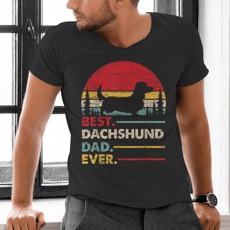 Dachshund Long Haired Best Dad Ever Dog Vintage Retro Men's V-Neck T-Shirt