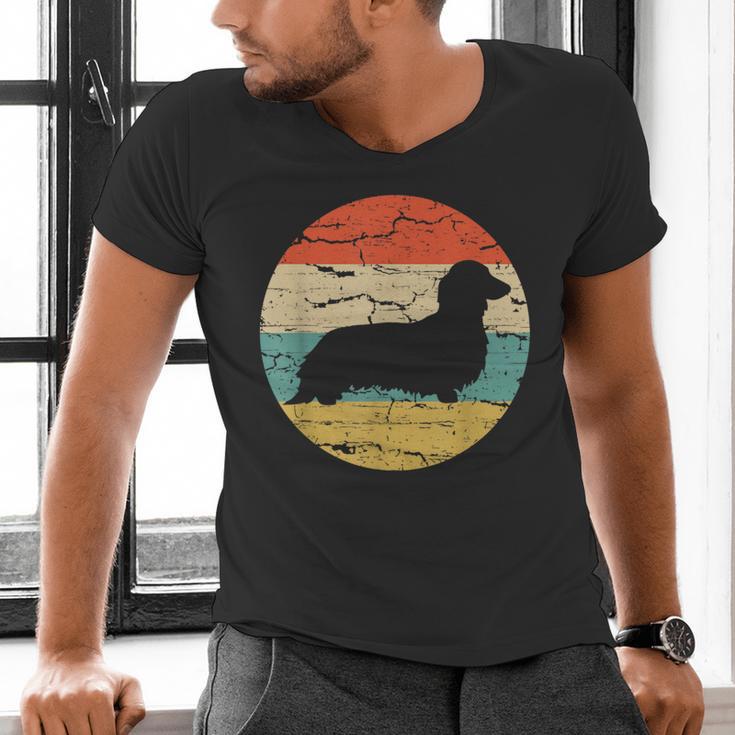 Dachshund Long Haired Dog Vintage Mom Dad Retro Men's V-Neck T-Shirt