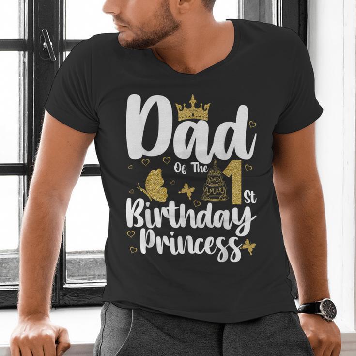 Dad Of The 1st Birthday Princess Girl 1 Years Old B-Day Men's V-Neck T-Shirt