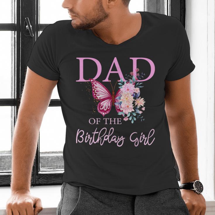 Dad 1st First Birthday Matching Family Butterfly Floral Men's V-Neck T-Shirt